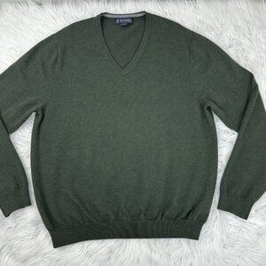 Brooks Brothers Men's Green Merino Wool V-Neck Long Sleeve Preppy Sweater XL/C44